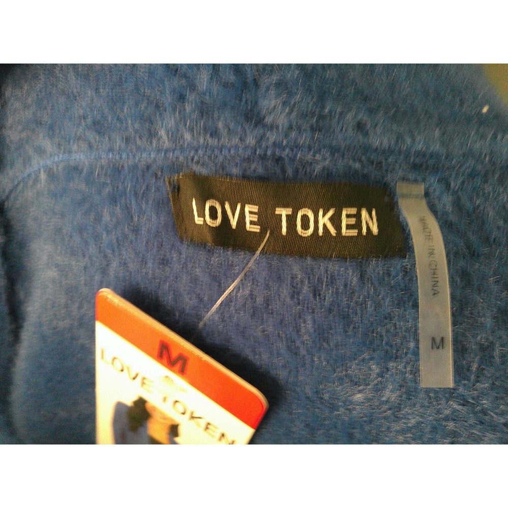 Love Token‎ Cardigan Womens Medium Blue NEW Fuzzy Eyelash Knit Open Front Pocket - Picture 6 of 9